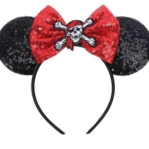 Minnie Mouse Ears Pirate Sequin Headband - Red and Black - 3 for sale